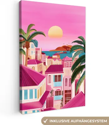 Produktbild von Leinwand Bilder 80x120 cm - Eklektisch - Stadt - Sonnenuntergang, Bild Modern, Wanddeko, Gemälde
