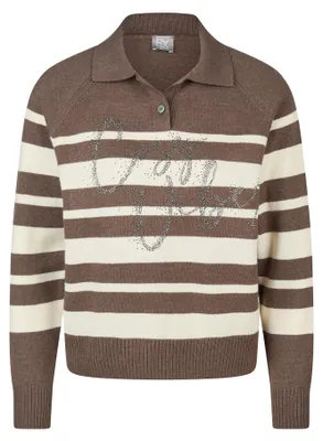 Produktbild von Rabe Damen Feinstrick-Pullover mit klassischem Ringeldessin Braun Größe 40