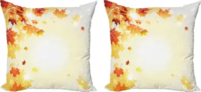 Produktbild von ABAKUHAUS Herbst Kissenbezug Set (2Stück), Herbstsaison-Zusammensetzung mit fliegendem getrocknetem Ahornbaum-Laub, 45 x 45 cm, Pale Senf Dark Orange