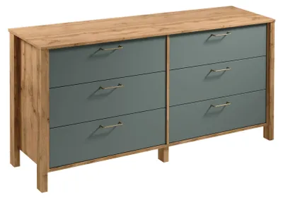 Image de Commode large NORDIKO - chêne wotan / vert