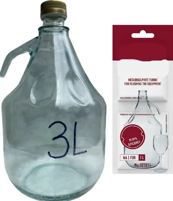 Produktbild von 3L Flasche +Schwefelpulver GLASBALLON Weinballon Glasflasche Gärballon