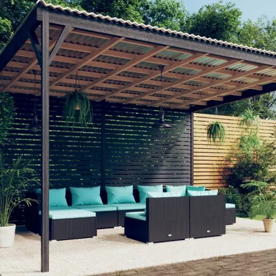 Produktbild von 9-tlg. Garten-Lounge-Set mit Kissen Schwarz Poly Rattan , Gartenmöbel-Sets Design 2024
