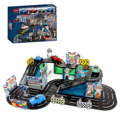 Obrázok produktu pre Magnetická stavebnica Racing Track Magnetic Tiles – pretekárska dráha, 75 ks