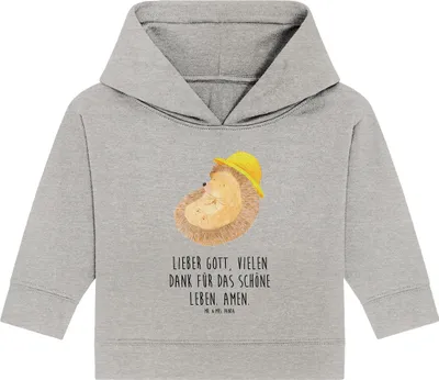 Produktbild von Mr. & Mrs. Panda Organic Baby Hoodie Igel Beten 24. - 36. Monat - Heather Grey - Geschenk, Gott, Kapuzenshirt, Lustige Sprüche, Sonnenhut, Dankbar, Kapuzensweatshirt