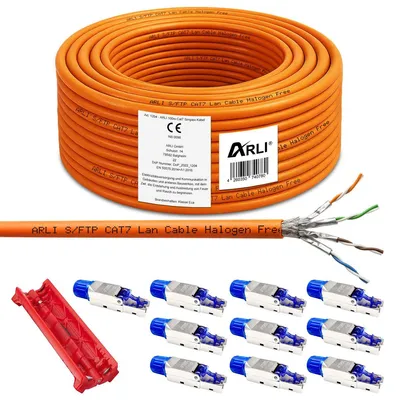 Produktbild von ARLI Verlegekabel Cat7 100m + 10x RJ45 Netzwerkstecker CAT8.1 Werkzeuglose Montage + Messer