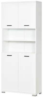 Produktbild von Wei?er Badezimmerschrank aus Spanplatte mit 2 Schr?nken mit Tš¹ren und 2 offenen Regalb?den, 80 x 33,5 x 190 cm
