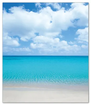 Produktbild von Wallario Herdabdeckplatte aus Glas, Größe 52 x 60 cm 1-teilig, Motiv Sandstrand und blaues Meer