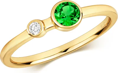 Image de Bague Femme 2 Pierres Or 375/1000 et Diamant Brillant HI - I1 avec Tsavorite, 54 (17.2); TRS32302RSN
