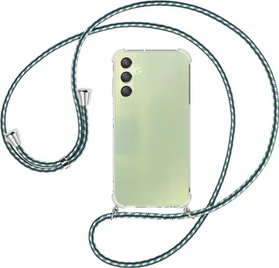 Produktbild von Handykette Backcover-Schutzhülle mit Band (Metall silberfarben) für Samsung Galaxy A15  - grün/blau/weiß
