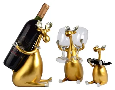 Productafbeelding van Solidchoice - Set van 3 Retro Wijnrekken in Goud