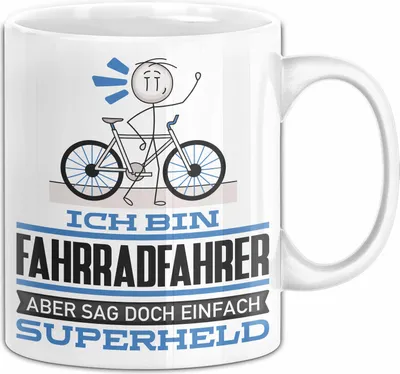 Produktbild von Fahrradfahrer Geschenk Tasse Ich Bin Fahrradfahrer Aber Sag Doch Einfach Superheld Lustige Geschenkdiee für Fahrradfahrer Kaffee-Becher (Weiß)