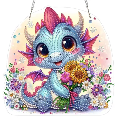 Produktbild von 5D Diamond Painting Anhänger Drache mit Kette, Fensterbild Bastelset für Kinder und Erwachsene