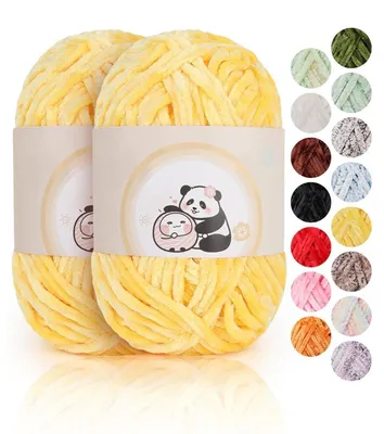 Obrázok produktu pre Chenilleová priadza, 2 x 100 g, žltá, veľmi jemná, vhodná na háčkovanie, hrúbka 6 mm, dĺžka 80 metrov