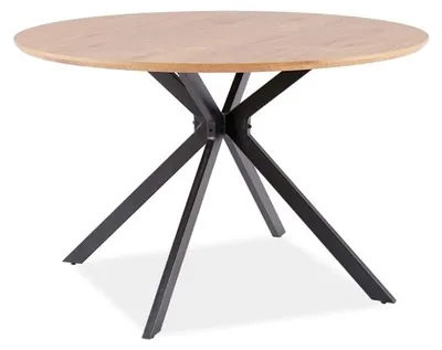 Image de Table à manger ronde 4 couverts en bois et pieds métal ASTER - Beige / Noir - D 120 x H 76 cm