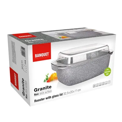 Immagine prodotto di Teglia antiaderente Banquet Granite 32,5 x 21 x 11 cm, 5,7 l, con coperchio in vetro