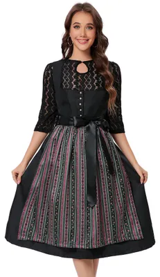 Produktbild von YesFashion Dirndl Damen Midi Trachtenkleid mit 3 Teilig Trachtenrock Dirndlbluse Dirndlschürze Dirndlkleid Schwarz  42