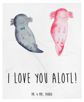 Produktbild von Mr. & Mrs. Panda Kuscheldecke Axolotl Liebe - Weiß - Geschenk, für Frauen, Decke, Freundin, Tagesdecke, Couchdecke, Plaid, Jahrestag, Hochzeitstag, Bettdecke