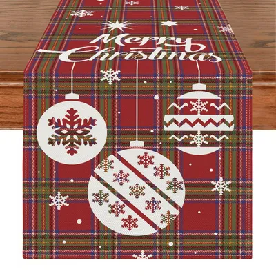 Obrázok produktu pre Vianočná obruska, 40 x 140 cm, červená, s motívom snehových vločiek, polyester, zimný motív