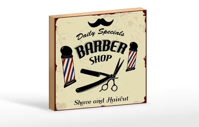 Produktbild von Holzschild Spruch 12x18cm Barbershop shave and haircut