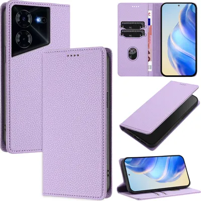 Produktbild von Litchi Leder Handyhülle für Tecno Pova 5 Pro 5G Wallet Kartenfächer Standfunktion Hülle Violett