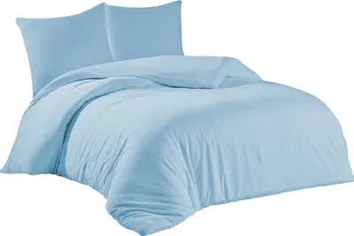 Produktbild von Bettwäsche 200x220 + 2er 80x80 cm Eisblau Bettbezug Baumwolle, 3-teilig