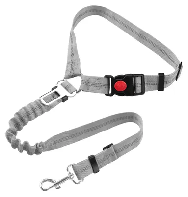 Imagen del producto de Arnés de seguridad para perros, ajustable, con amortiguador elástico tipo bungee, mosquetón giratorio de 360° y diseñado para uso en vehículos