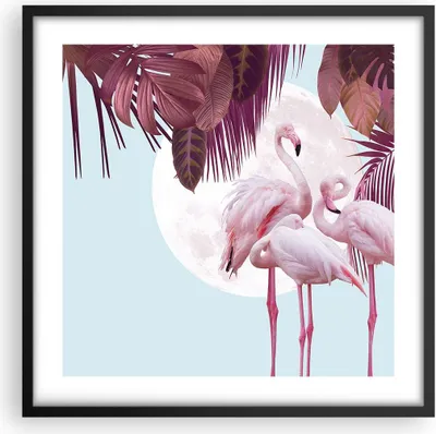 Produktbild von Gerahmtes Poster - Schwarzer Rahmen - Flamingos Palmen Mond - 50x50 cm - Wand Bild - Wanddeko - Wandbilder - Kunstposter - Wandposter - Bilderrahmen - Bilder - Kunstdruck - P2BAC50x50-4598
