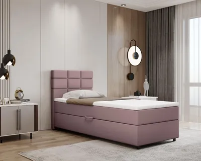 Produktbild von Boxspringbett 90x200, mit Bettkasten, Rosa, Matratze und Topper, Einzelbett, REVE, Panda Möbel