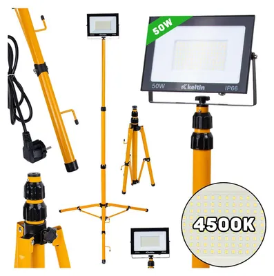 Immagine prodotto di Proiettore LED 50 w con treppiede telescopico ,regolabile 60–160 cm, bianco neutro 4500K 4500lm, Geko