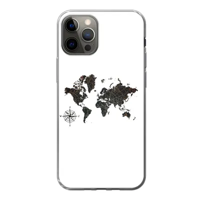Produktbild von MuchoWow® Handyhülle Schutzhülle Hülle für iPhone 13 Pro Weltkarte - Gold - Schwarz - Windrose Silikon Softcase Handy Hülle - Handy-Tasche