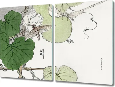 Produktbild von Coloray Hackbrett Kochplattenabdeckung Herdabdeckplatte 2x40x52 cm Schneidebrett Küchenbrett - Zweig Blätter Blumen