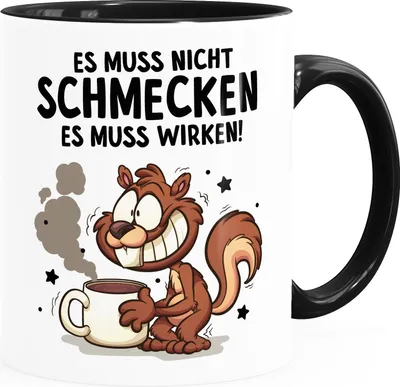 Produktbild von Kaffee-Tasse mit Spruch Kaffee Eichhörnchen Kaffeeliebhaber Bürotasse lustige Kaffeebecher MoonWorks® weiß-innen-schwarz standard