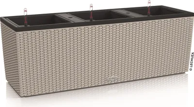 Produktbild von LECHUZA-Pflanzgefäß TRIO Cottage 30 Sandbraun | Mini-Gemüsebeet mit Bewässerung und 3 Pflanzeinsätzen | Flechtoptik | 100 x 32,5 x 34,5 cm | 15006