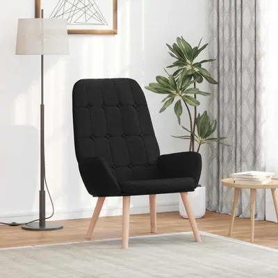 Produktbild von Schwarzer Relaxsessel aus Stoff für Wohnzimmer, gepolsterter Loungesessel mit Holzbeinen, moderner Lesesessel für Schlafzimmer und Büro, 70x77x94 cm