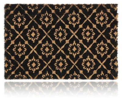 Image de Tapis d'entrée Relaxdays en coco, 40 x 60 cm, motifs floraux, pour l'intérieur et l'extérieur, antidérapant, résistant aux intempéries, naturel/noir, Image générée par une IA