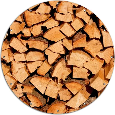 Produktbild von Wallario rundes Outdoor-Poster für Garten oder Balkon, Motiv Holzstapel gehackt - Holzscheite für den Kamin, 120 cm Durchmesser