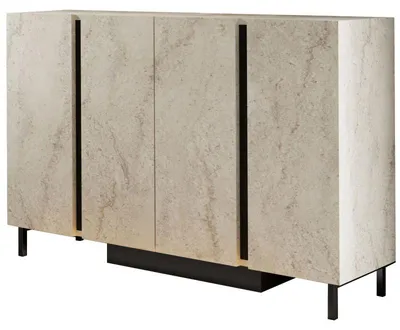 Image de Console Meuble d'entrée Bois MDF mélaminé effet travertin - L127 x H80 x P32 cm - LED RGB - Pieds métal