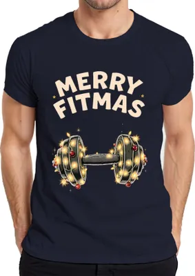 Produktbild von Merry Fitmas Hantel Fitness Weihnachten Geschenk Lustig Herren T-Shirt, Navy, XL