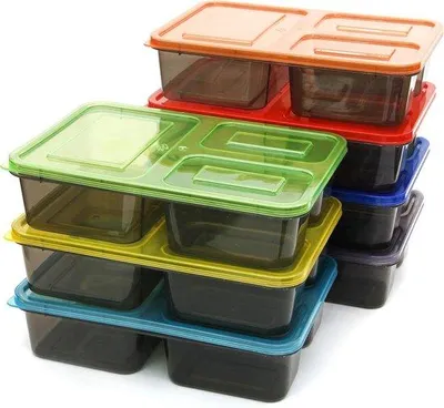 Image de Boîte à bento 7 pièces avec 3 compartiments - Boîte à repas - Boîte de rangement réutilisable à compartiments - Couleurs de l'arc-en-ciel