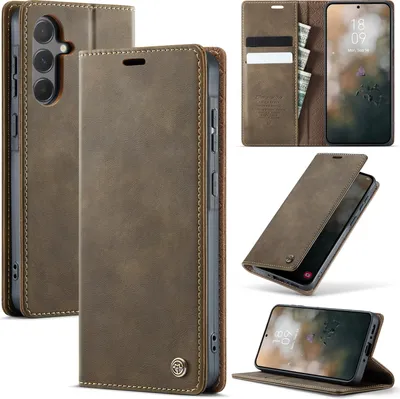 Produktbild von Handyhülle für Samsung Galaxy A55 Hülle Leder mit RFID Schutzhülle Klapphülle Magnet Kartenfach Standfunktion Braun