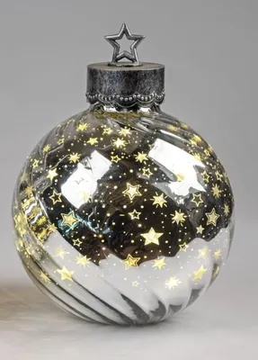 Produktbild von LED Weihnachtskugel Deko Kugel Winter silber 30cm Glasleuchte + Timer (6h an / 18h aus) Farbglas Batteriebetrieben.