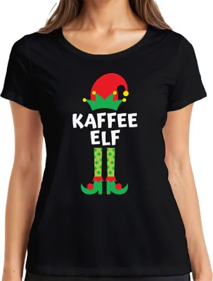 Produktbild von Kaffee Elf Kaffeetrinker - Weihnachten Weihnachtsgeschenk Christmas Damen T-Shirt, Schwarz, L