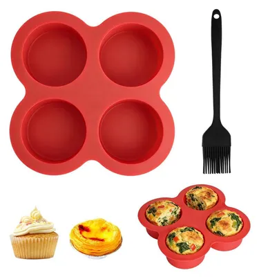 Immagine prodotto di Set di 4 stampi in silicone per muffin, con pennello antiaderente, ideali per cupcakes e mini torte