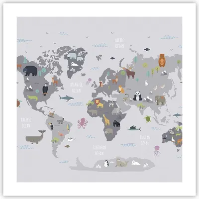 Produktbild von Poster - Poster ohne Rahmen - Karte die Welt Kontinente - 50x50 cm - Wand Bild - Wanddeko - Wandbilder - Kunstposter - Wandposter - Bilder - Kunstdruck - Wanddekoration - Wandbild - P2XAC50x50-5033
