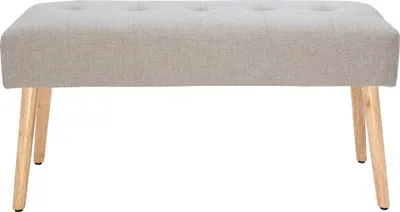 Produktbild von Miliboo - Gepolsterte skandinavische Bank aus beigem Stoff mit Samteffekt und hellem Holz B96 cm GUESTA