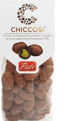 Produktbild von Italienische Pistazien mit dunkler Schokolade überzogen 200g - Pisti
