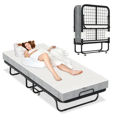 Image de Lit pliable - Lit d'appoint - Lit escamotable - Lit pour invités - Lit rabattable - Avec matelas de 13 cm d'épaisseur