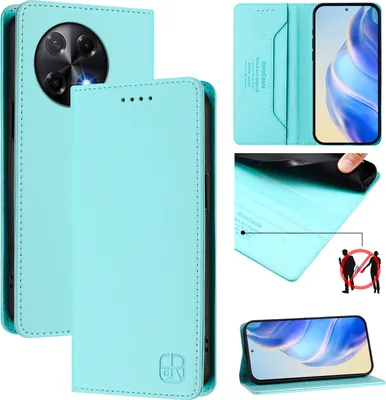 Produktbild von Lederhülle für Tecno Camon 30S / 30S Pro Hülle Flip Brieftasche Kartenfächern Ständer Schutzhülle Türkis