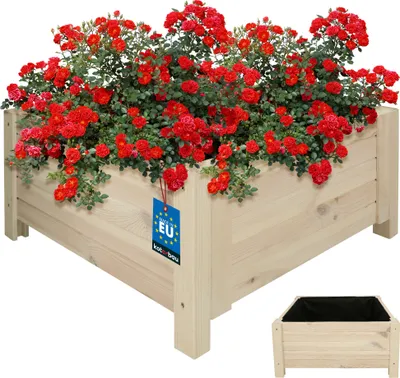 Obrázek produktu pro KOTARBAU® Dřevěný květinový truhlík pro venkovní použití Dlouhý květinový truhlík 60 cm Šířka 60 cm Bílý dřevěný květinový truhlík pro venkovní použití na terase a balkoně Dřevěný květinový truhlík na bylinky