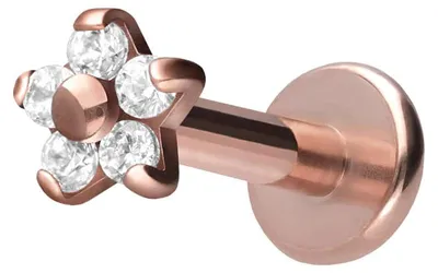 Produktbild von Ohrpiercing, Nasenpiercing Titan Labret mit Innengewinde BLUME MIT 5 KRISTALLEN RoséGold Stablänge: 8mm | Stabstärke: 1,6mm
